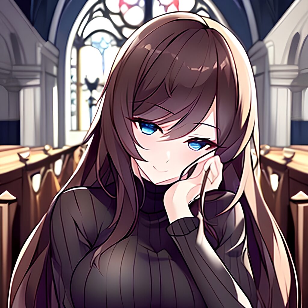 long hair woman fishnet brunette church messy hair 