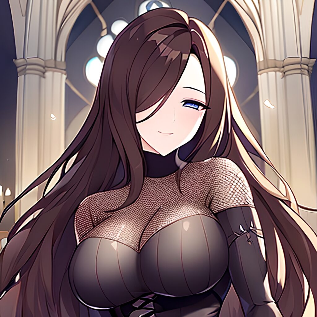 long hair woman fishnet brunette messy hair church