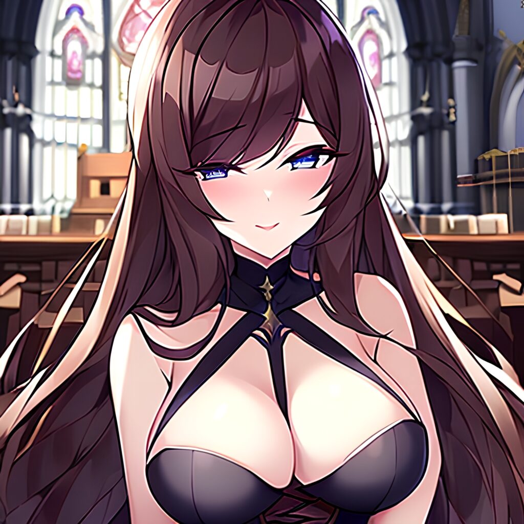 long hair woman fishnet brunette messy hair church 