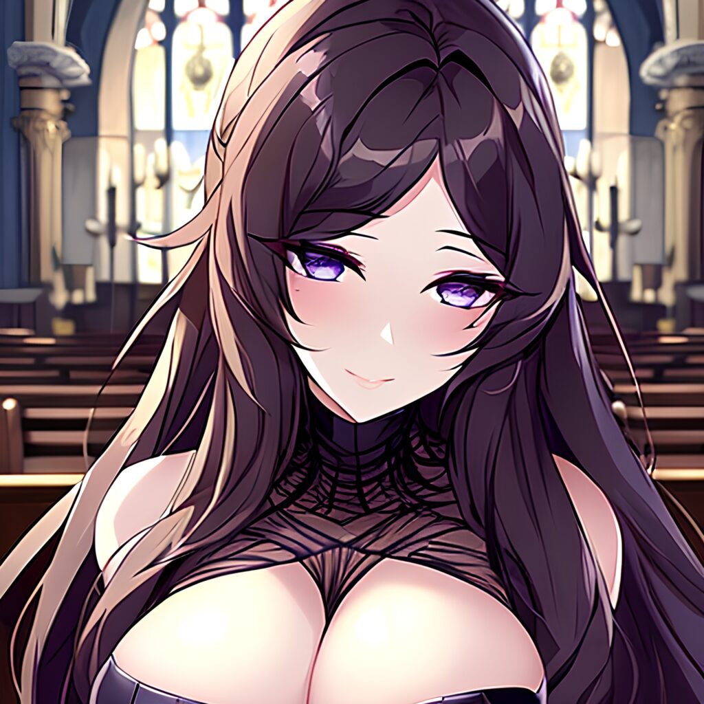 long hair woman fishnet brunette messy hair church 