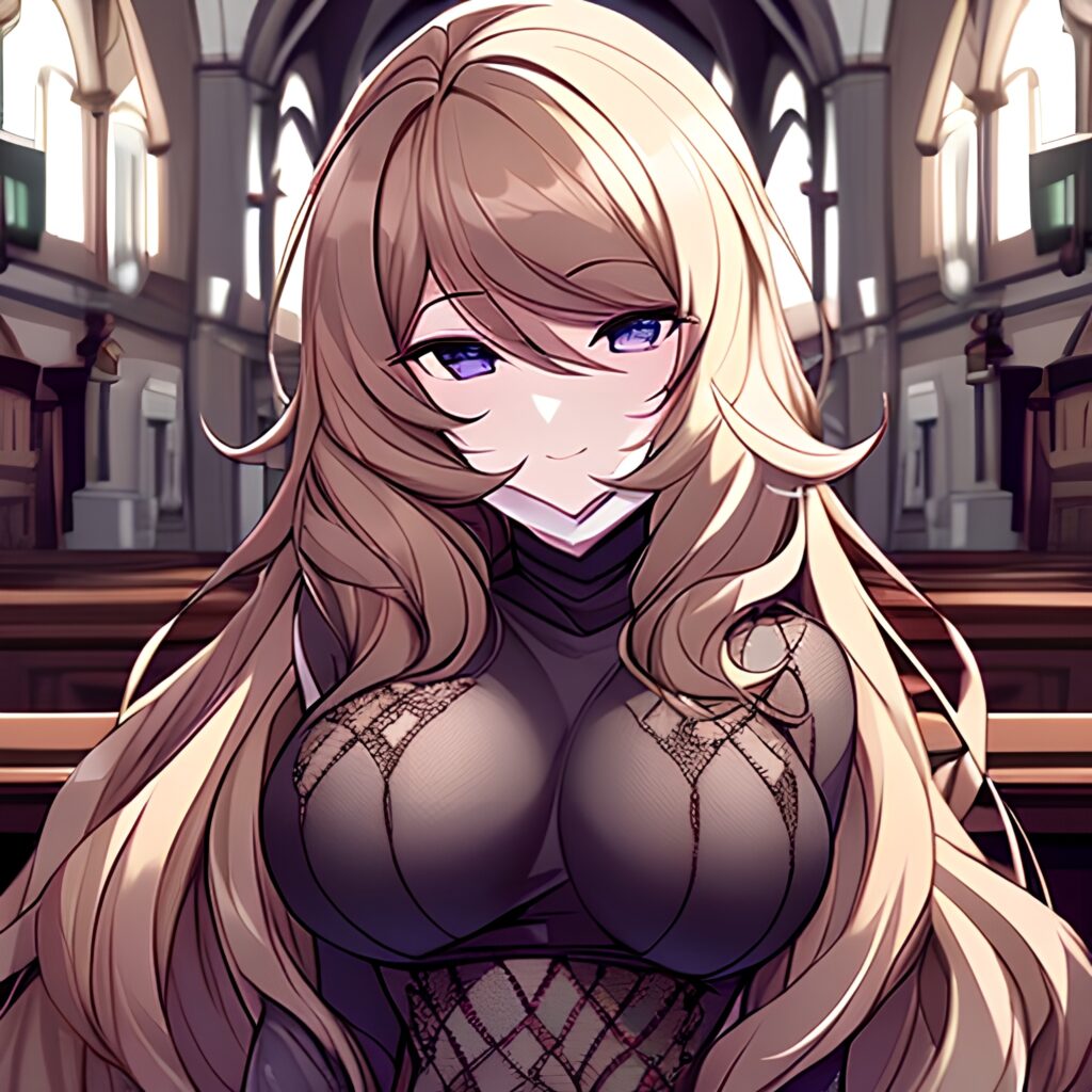 long hair woman fishnet messy hair brunette church 