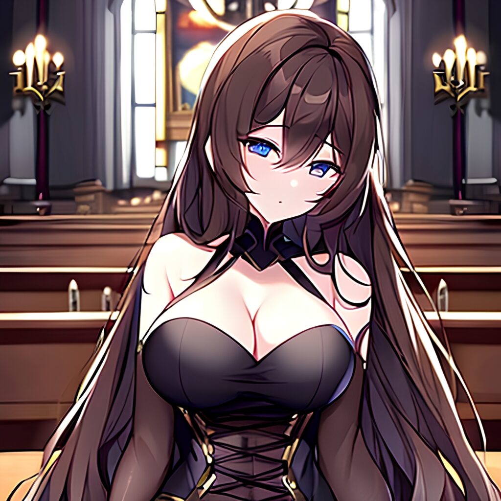 long hair woman fishnet messy hair brunette church 