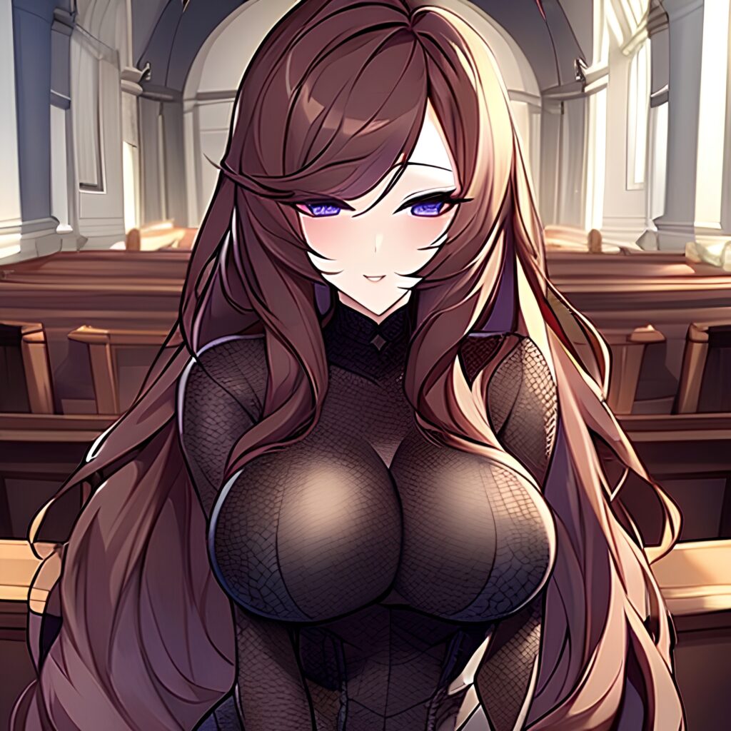 long hair woman fishnet messy hair church brunette 