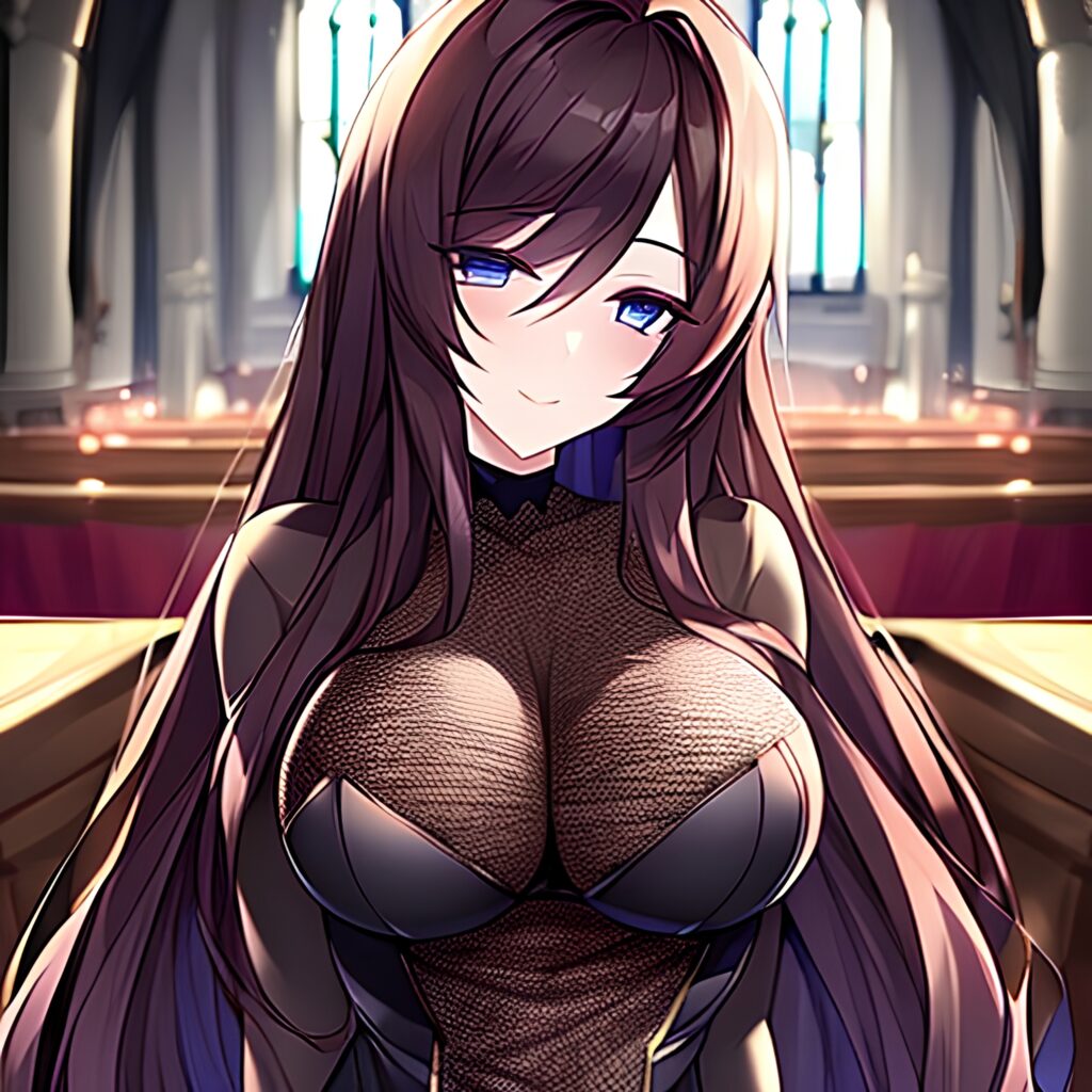 long hair woman fishnet messy hair church brunette 