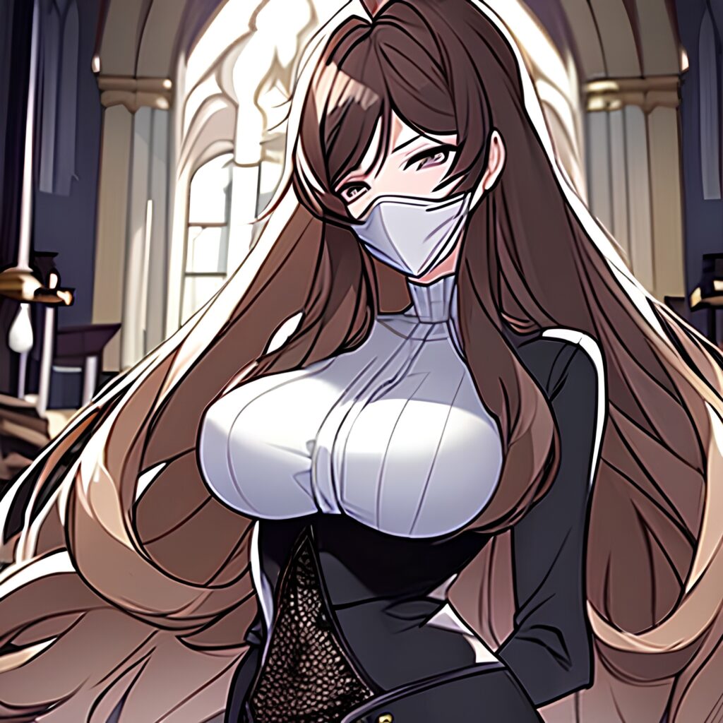 long hair woman messy hair brunette church fishnet 