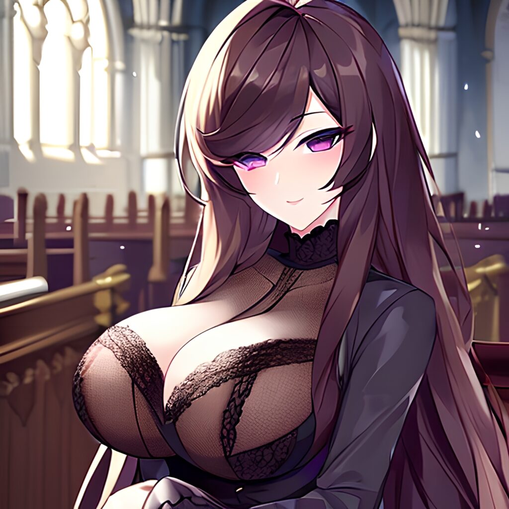 long hair woman messy hair brunette church fishnet 