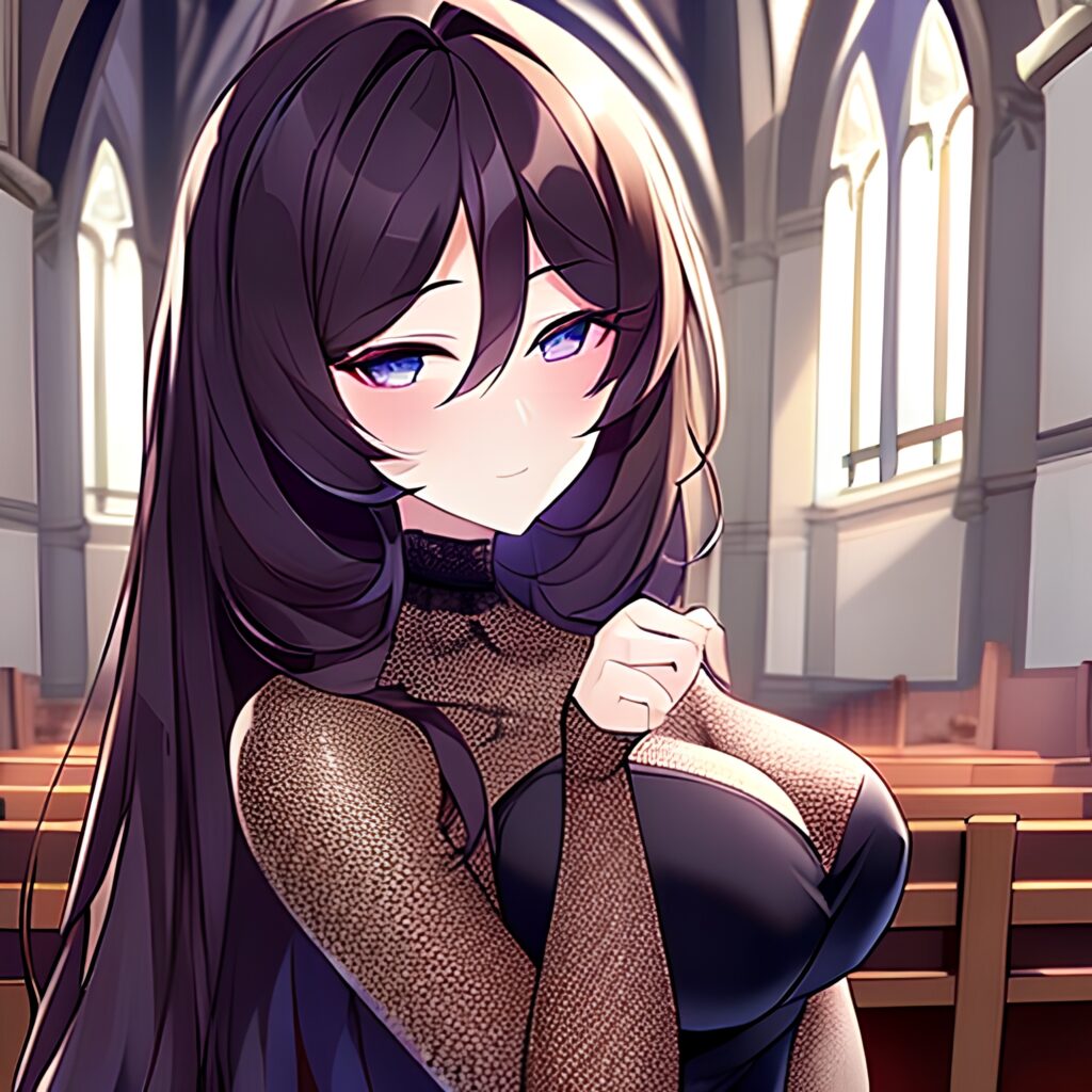 long hair woman messy hair brunette church fishnet 