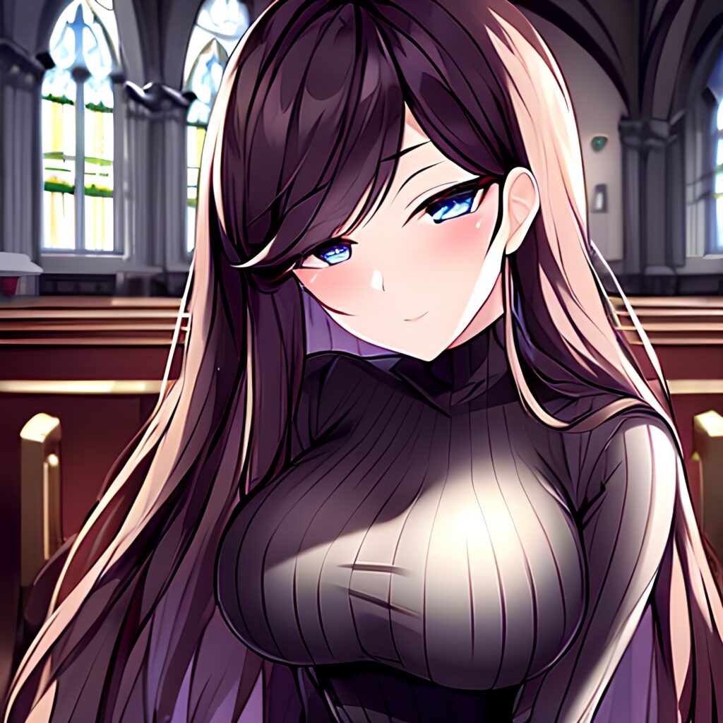 long hair woman messy hair brunette fishnet church 