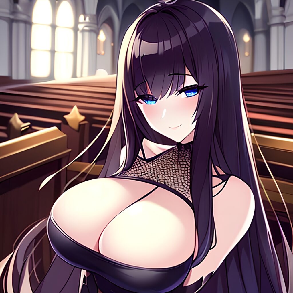 long hair woman messy hair church brunette fishnet