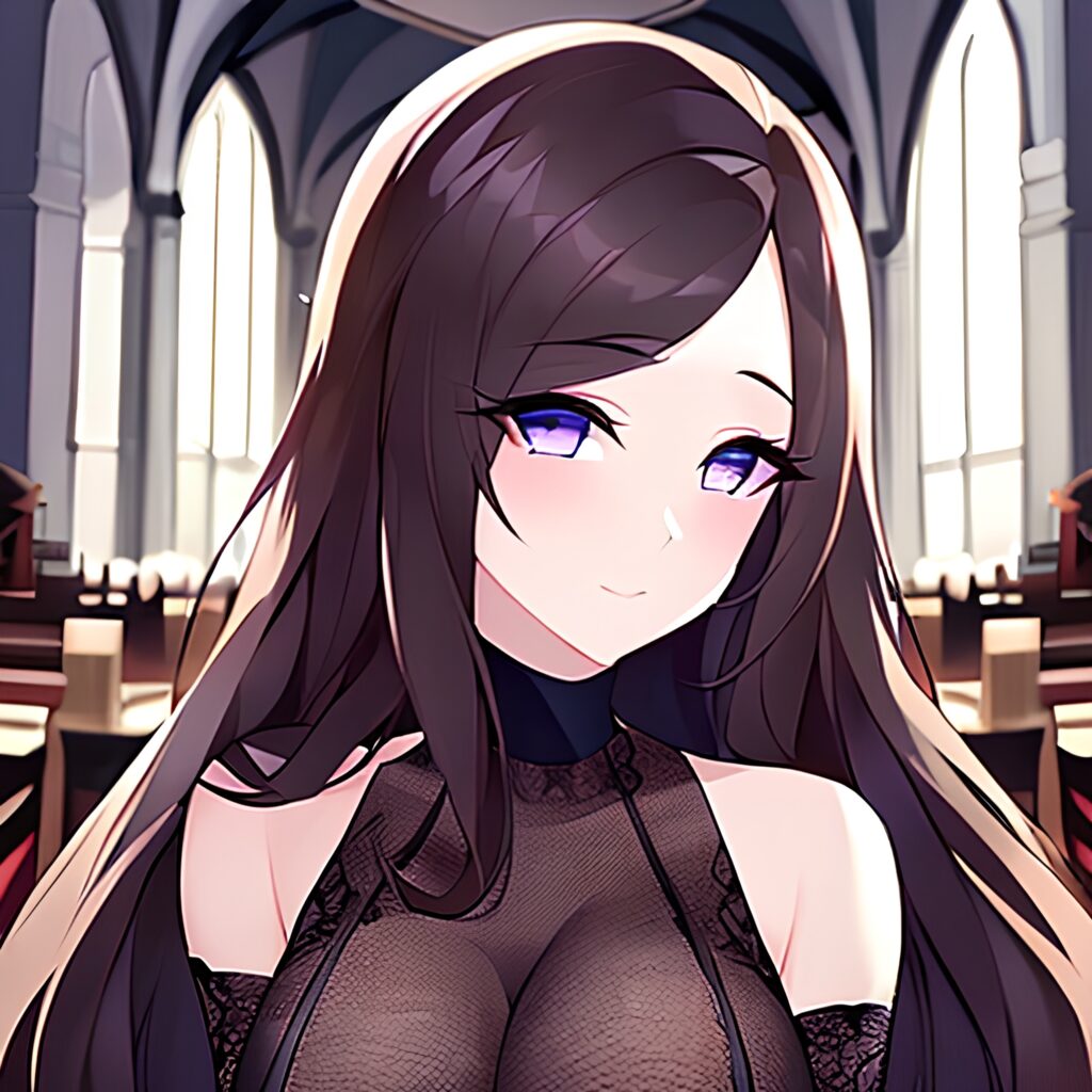 long hair woman messy hair church brunette fishnet 