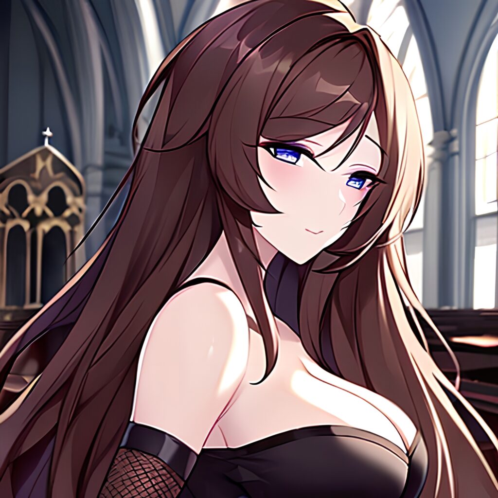 long hair woman messy hair church brunette fishnet