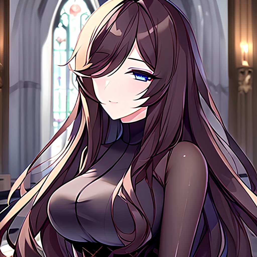 long hair woman messy hair church fishnet brunette 