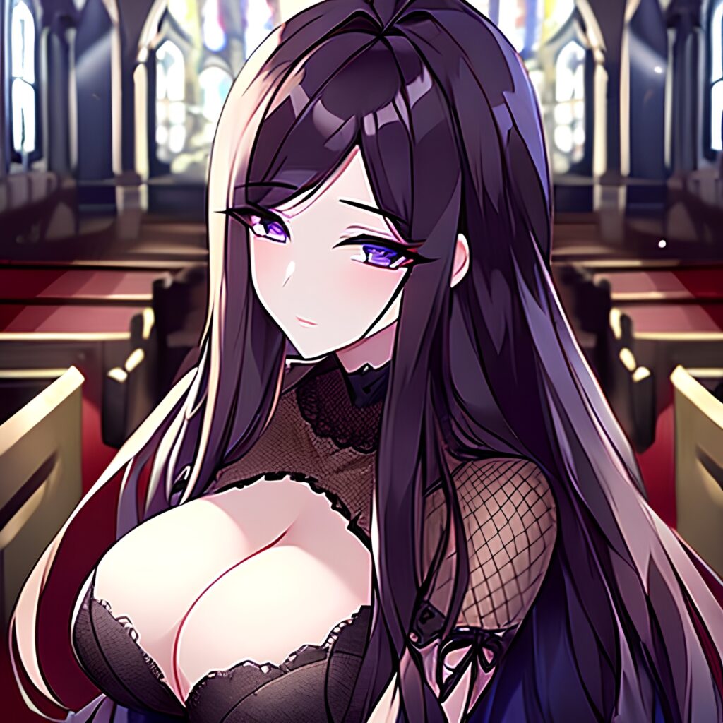 long hair woman messy hair fishnet brunette church 