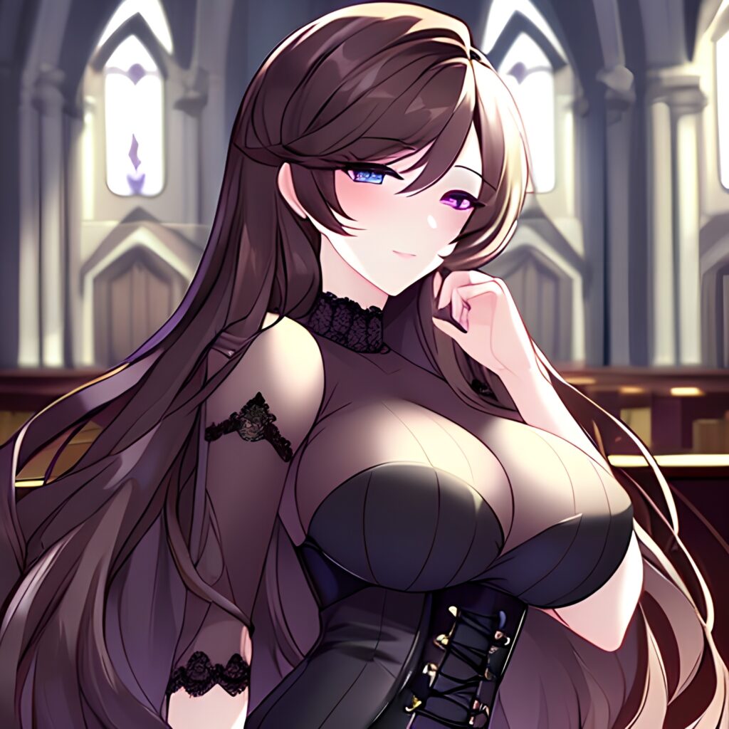 long hair woman messy hair fishnet brunette church 