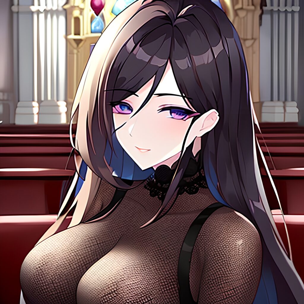 long hair woman messy hair fishnet church brunette 