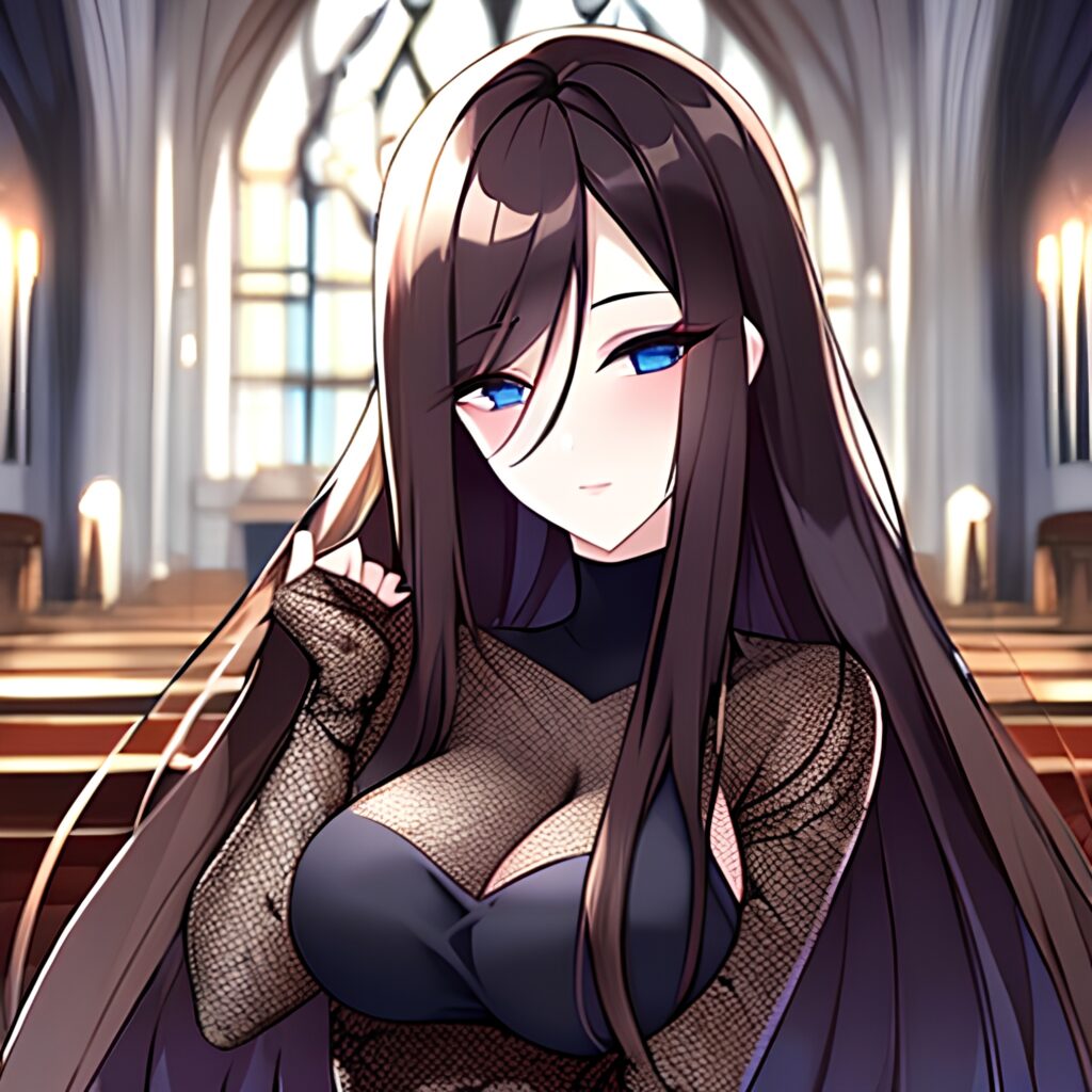 long hair woman messy hair fishnet church brunette 