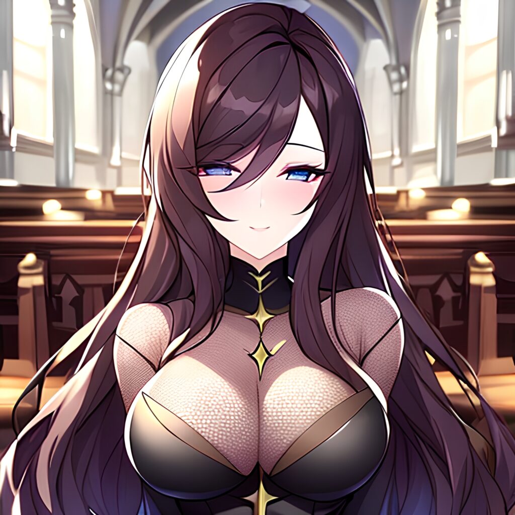 long hair woman messy hair fishnet church brunette 