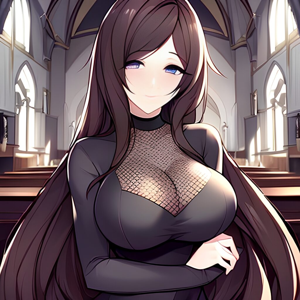 long hair woman messy hair fishnet church brunette