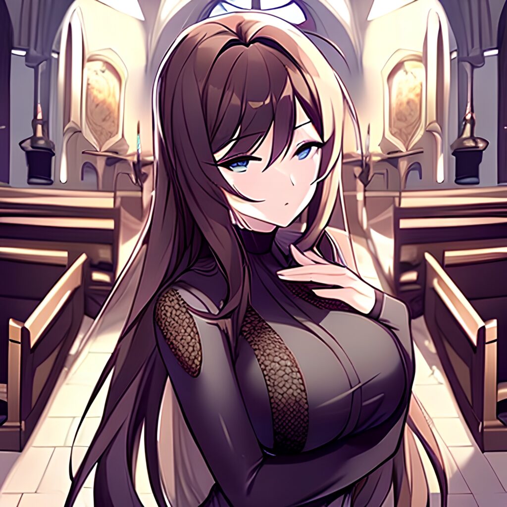 long hair woman messy hair fishnet church brunette 