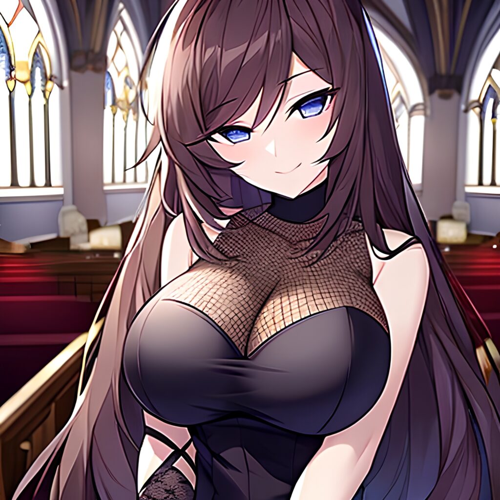 long hair woman messy hair fishnet church brunette 