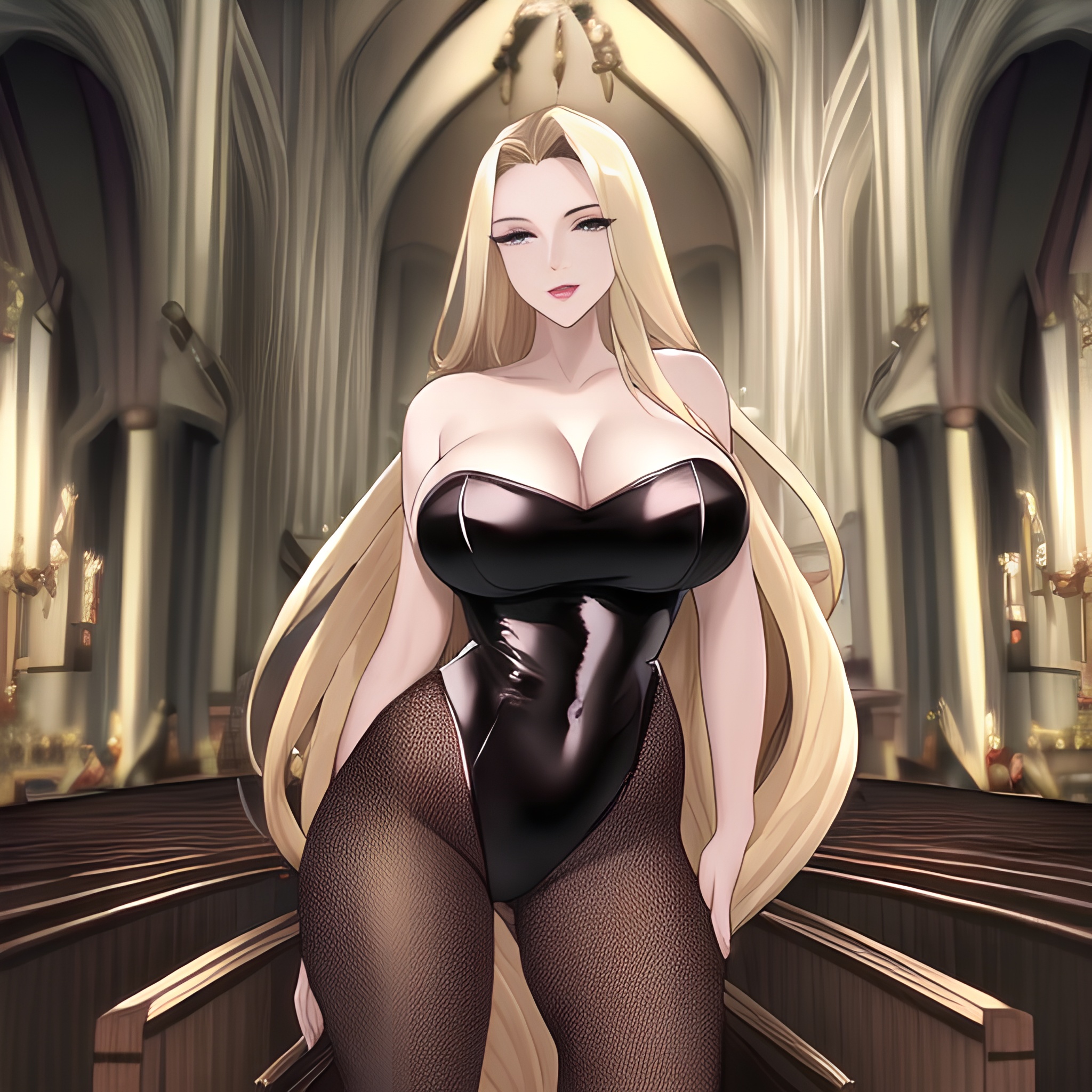 long hair woman small boobs church front view blonde fishnet nude 
