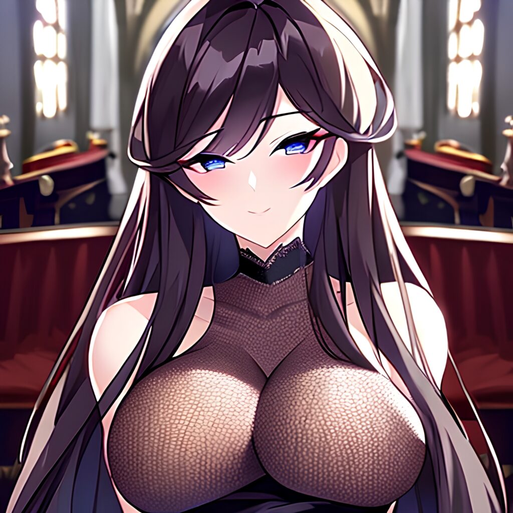 messy hair brunette church fishnet long hair woman