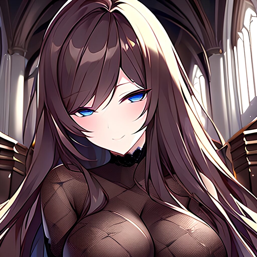 messy hair brunette church fishnet long hair woman 