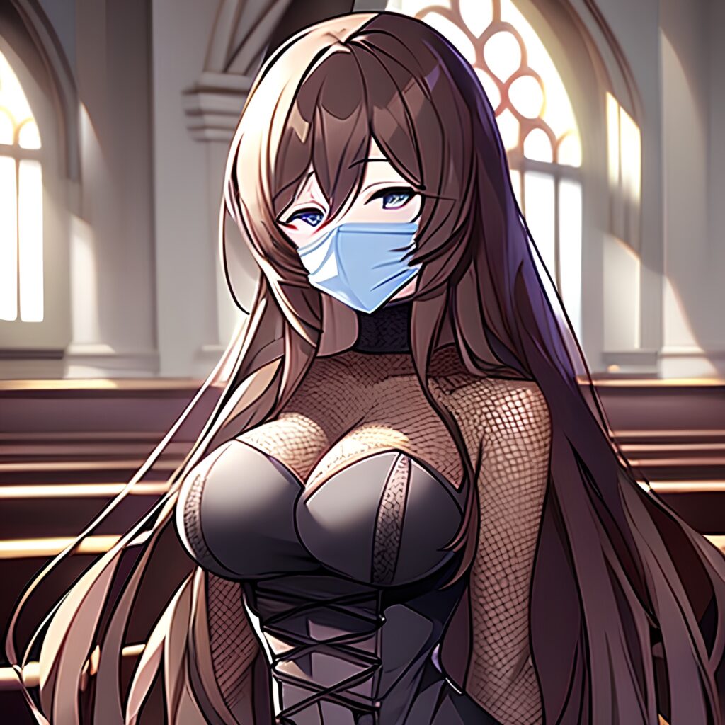 messy hair brunette church fishnet long hair woman 