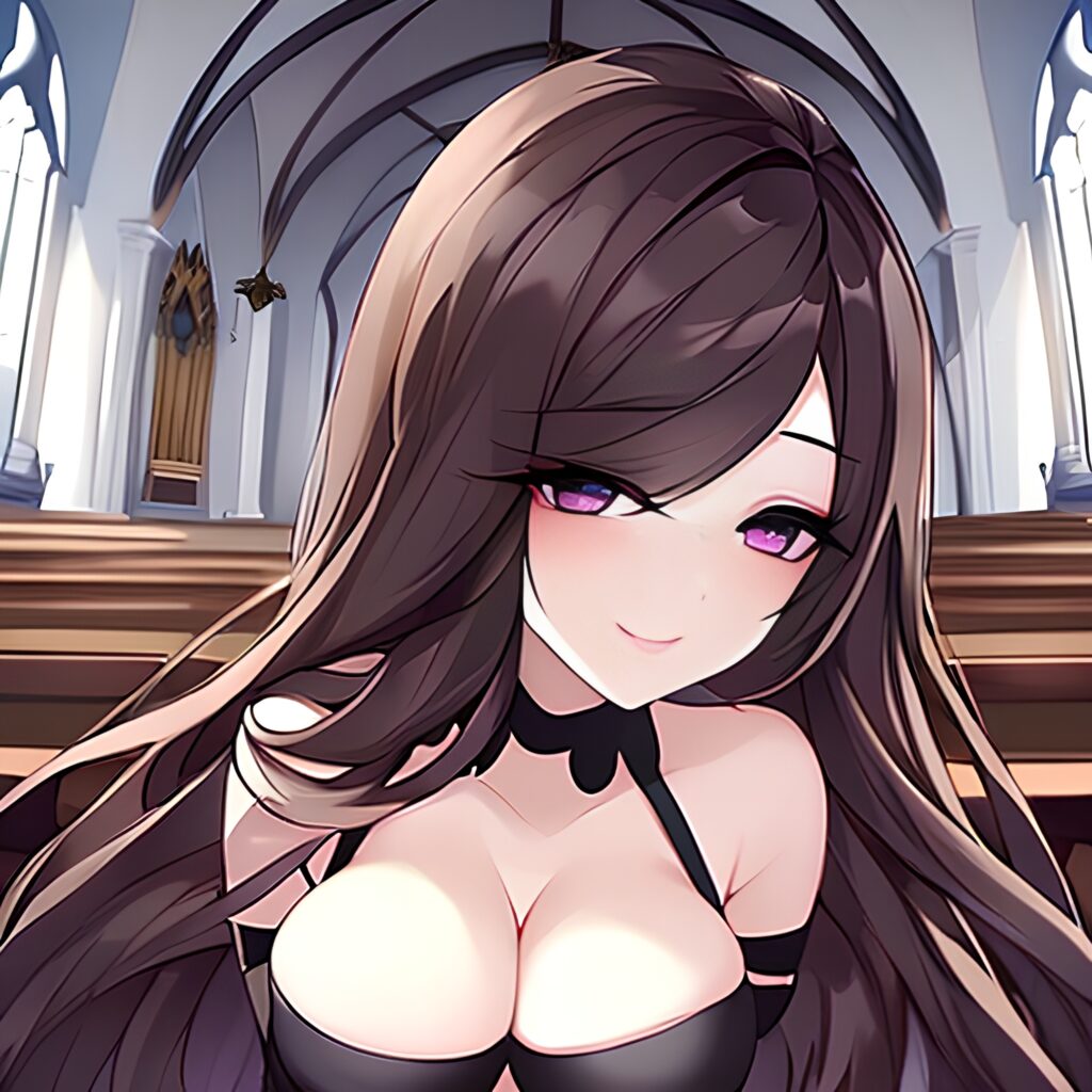 messy hair brunette church fishnet long hair woman 