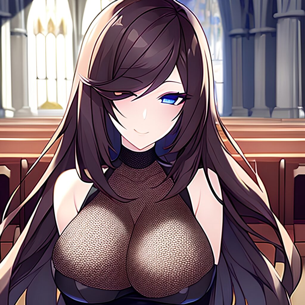 messy hair brunette church fishnet woman long hair 