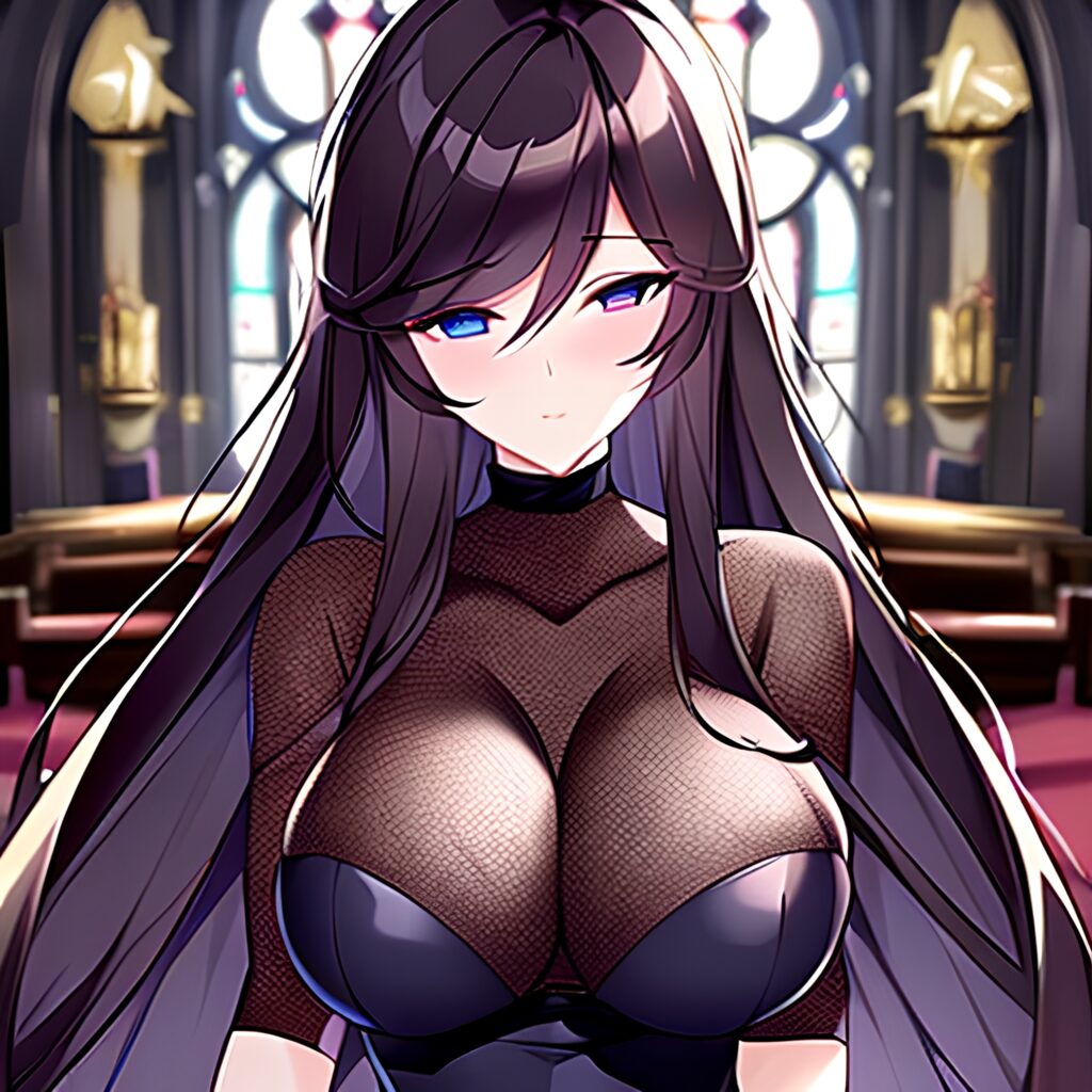 messy hair brunette church fishnet woman long hair 