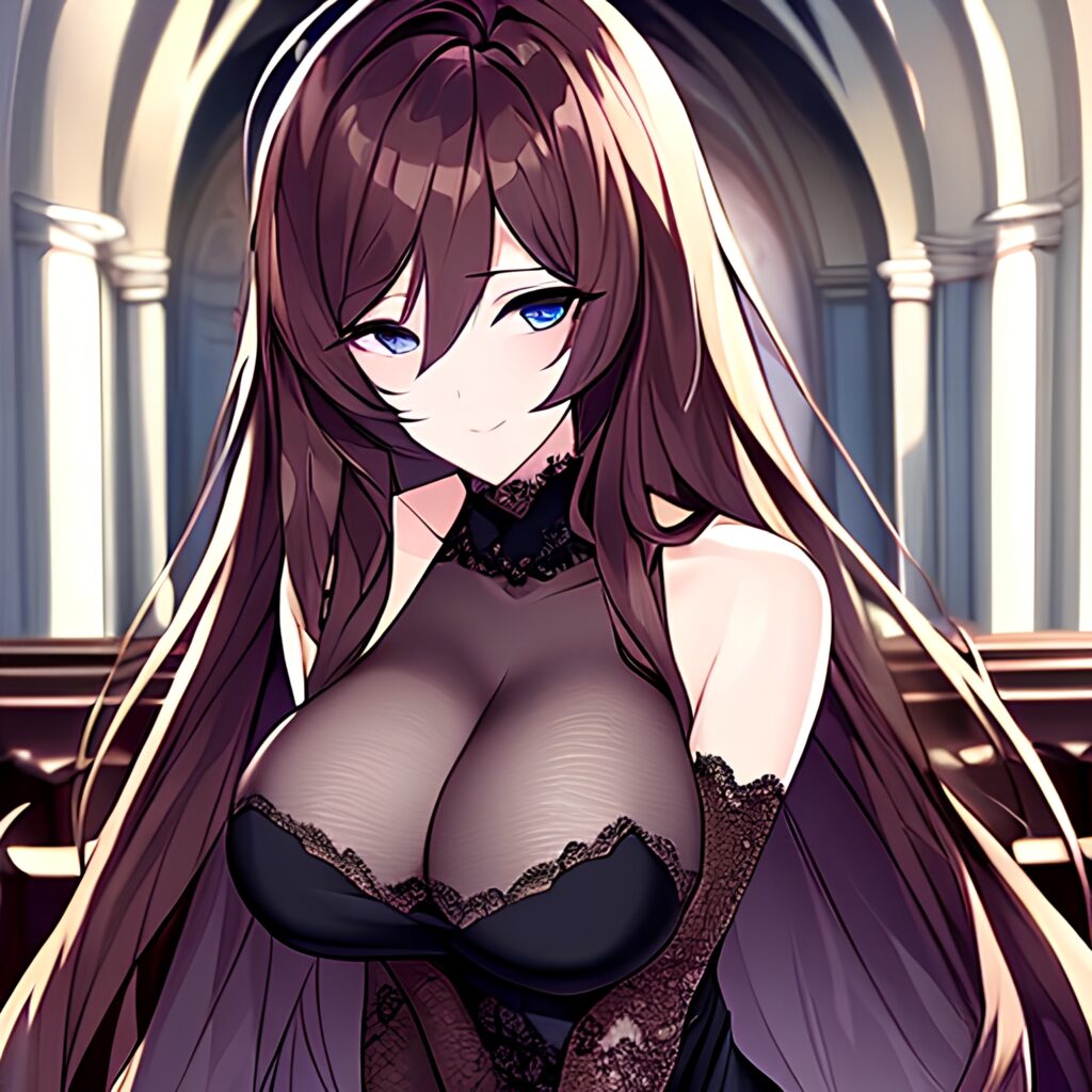 messy hair brunette church long hair fishnet woman 