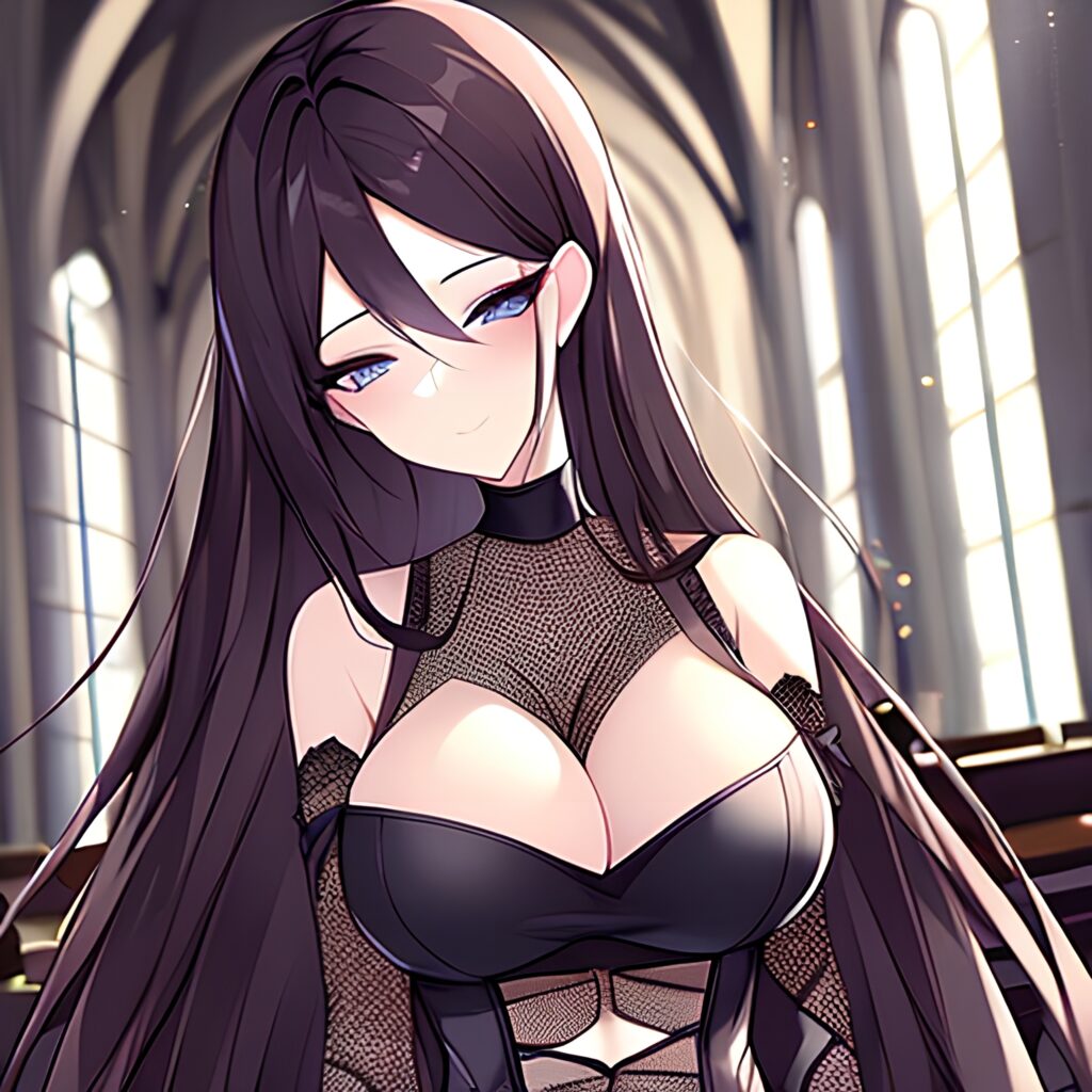 messy hair brunette church long hair fishnet woman 