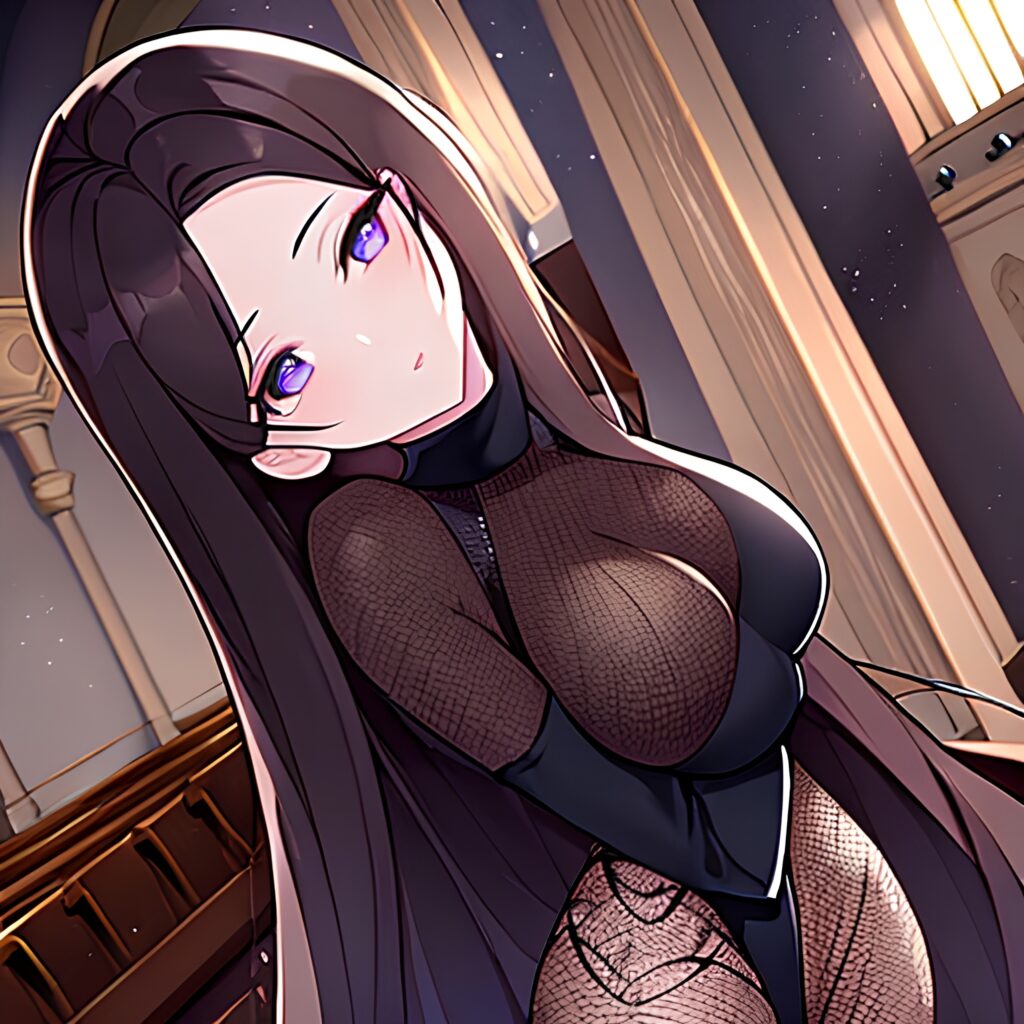 messy hair brunette church long hair woman fishnet 