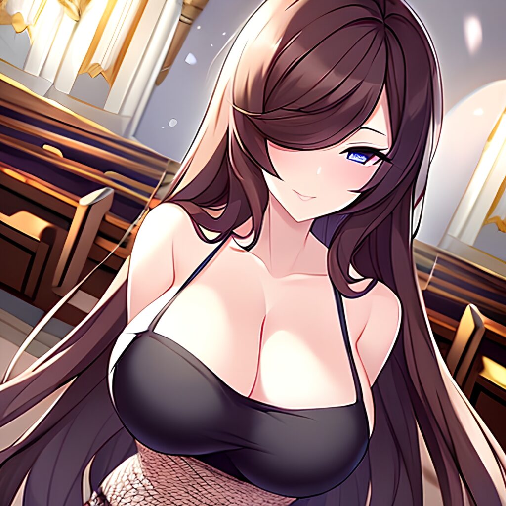 messy hair brunette church woman fishnet long hair 