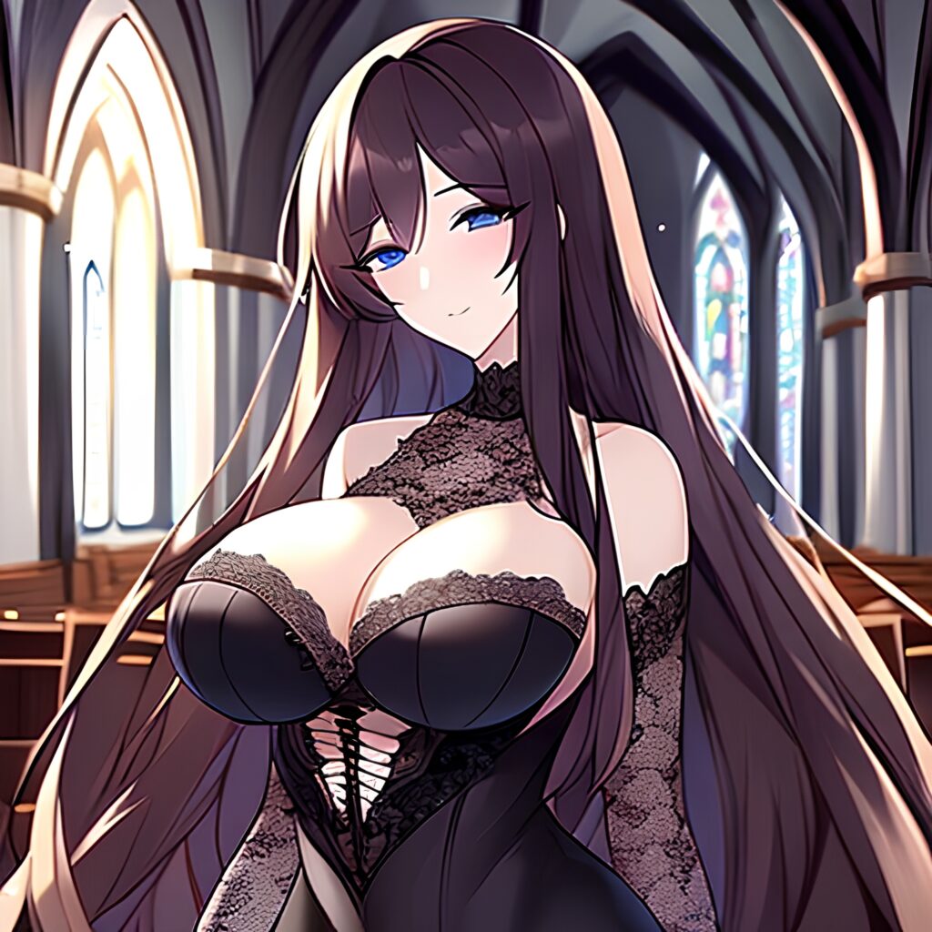 messy hair brunette church woman long hair fishnet