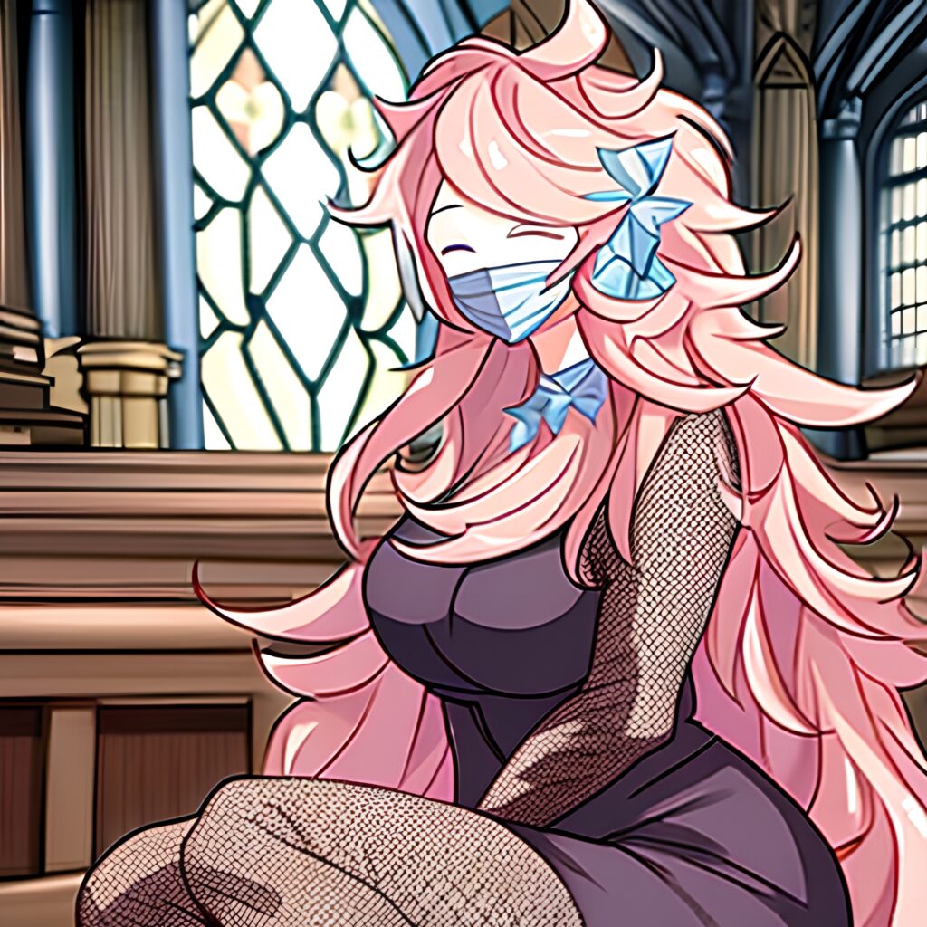 messy hair brunette fishnet church long hair woman 