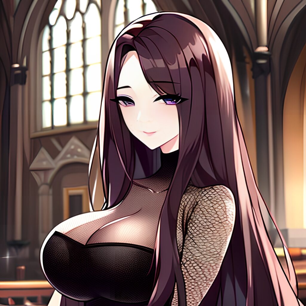 messy hair brunette fishnet church long hair woman 