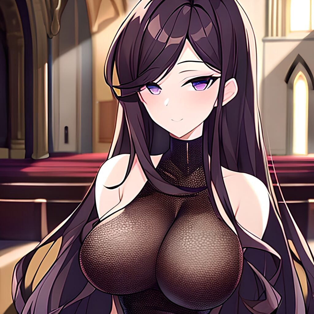 messy hair brunette fishnet church long hair woman 