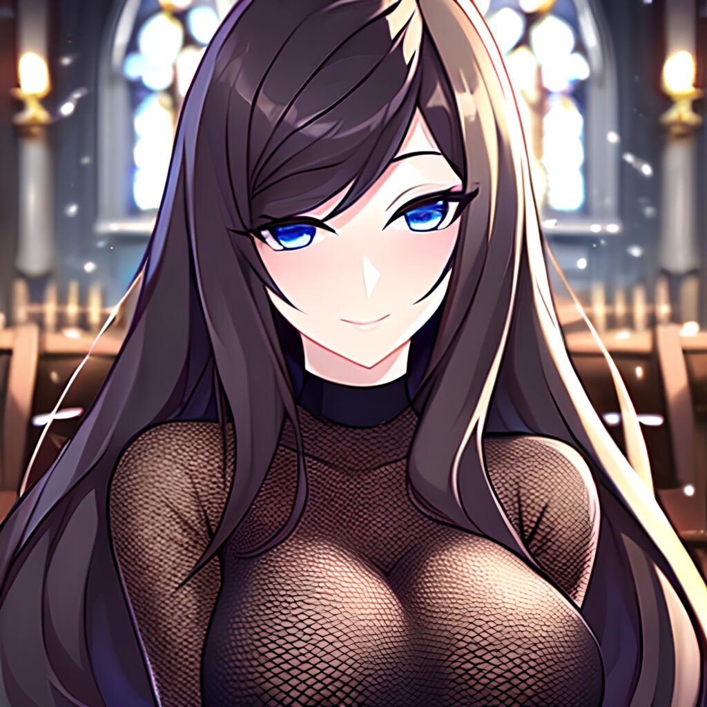 messy hair brunette fishnet church long hair woman 