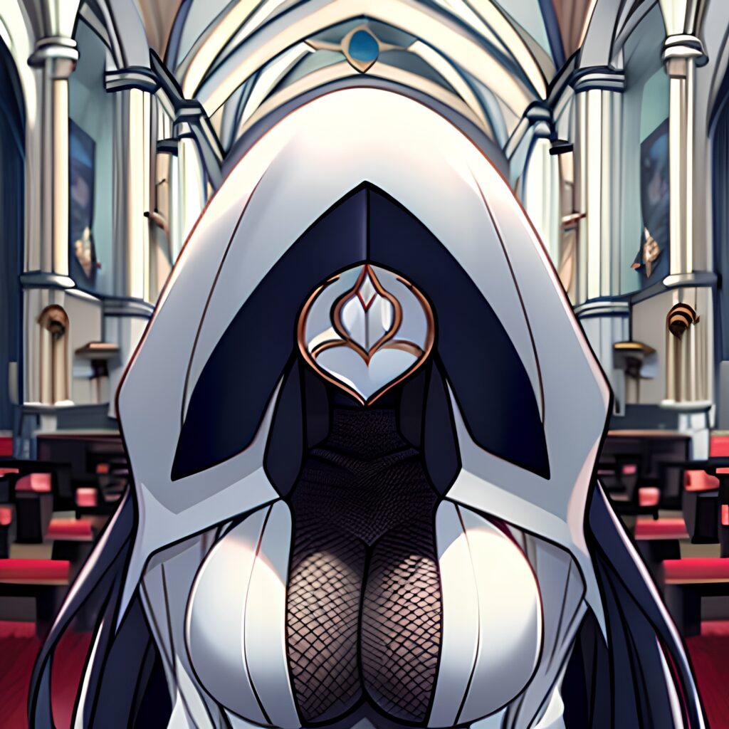 messy hair brunette fishnet church woman long hair 