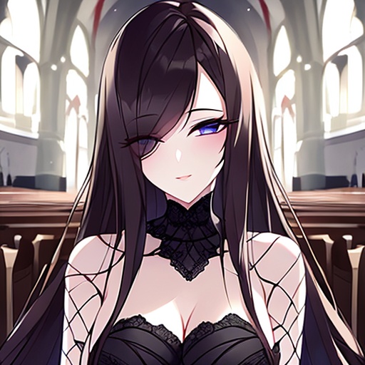 messy hair brunette fishnet church woman long hair 