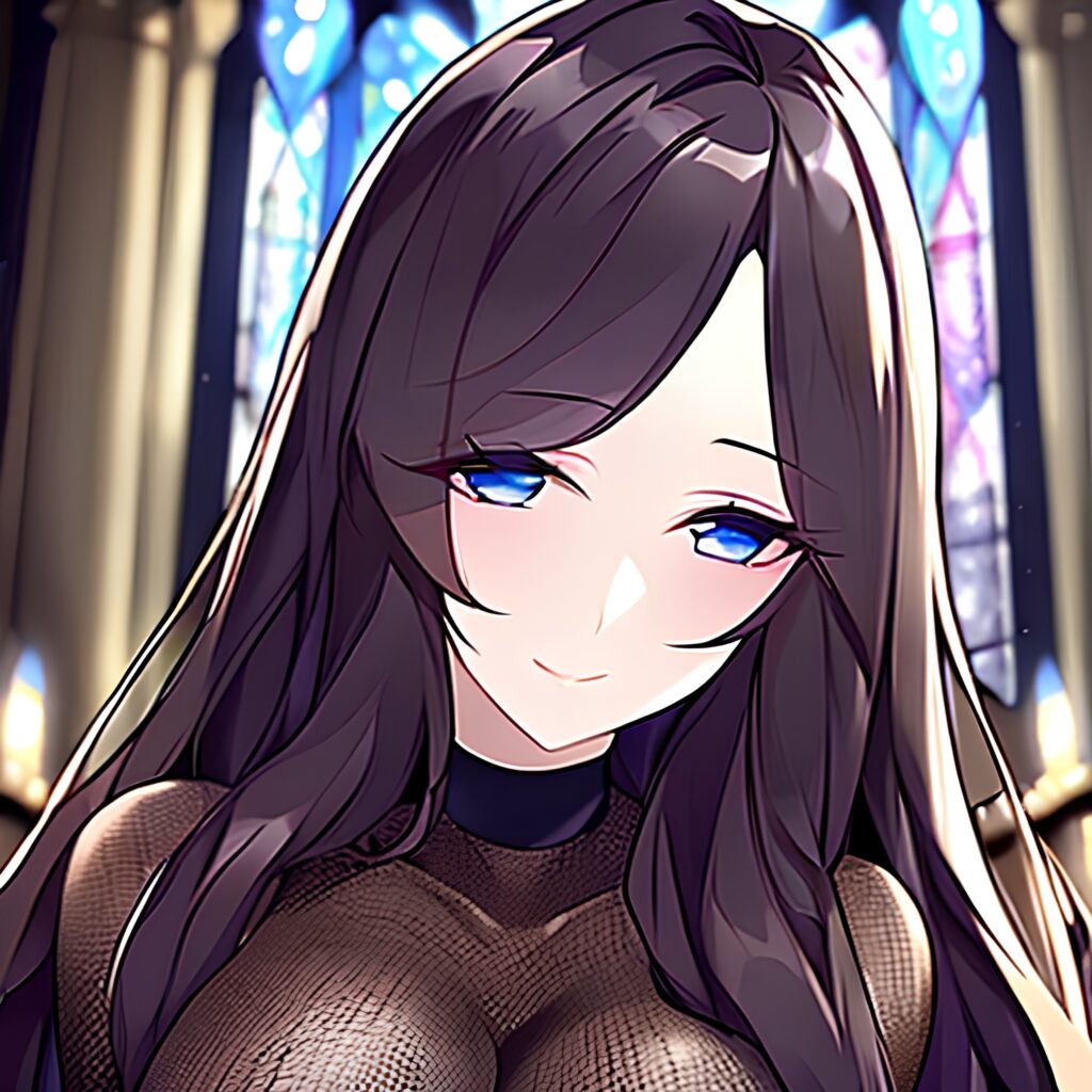 messy hair brunette fishnet long hair woman church