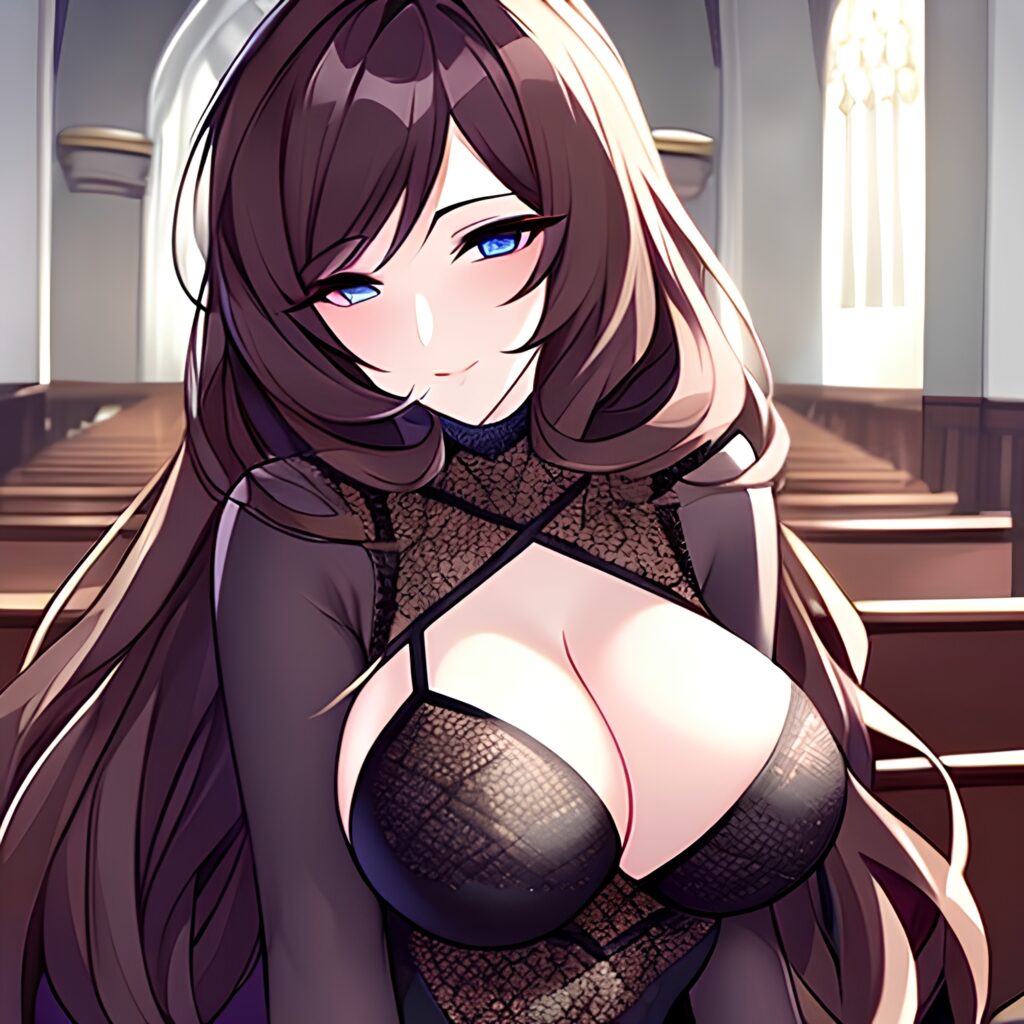 messy hair brunette fishnet long hair woman church 