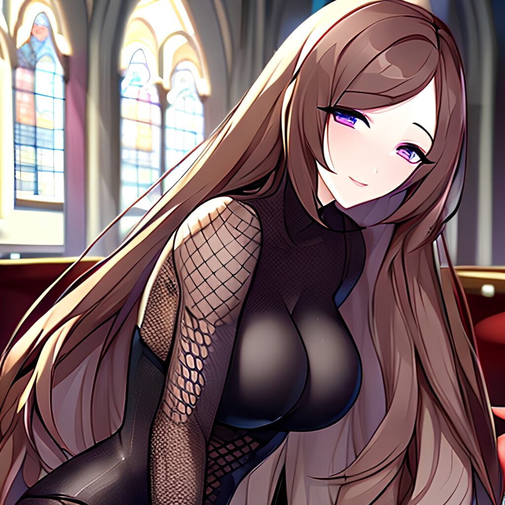 messy hair brunette fishnet woman church long hair 