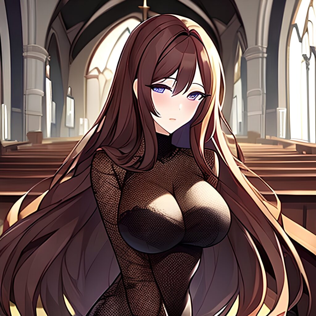 messy hair brunette fishnet woman long hair church 