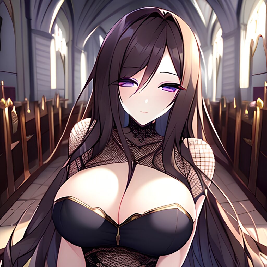 messy hair brunette fishnet woman long hair church 