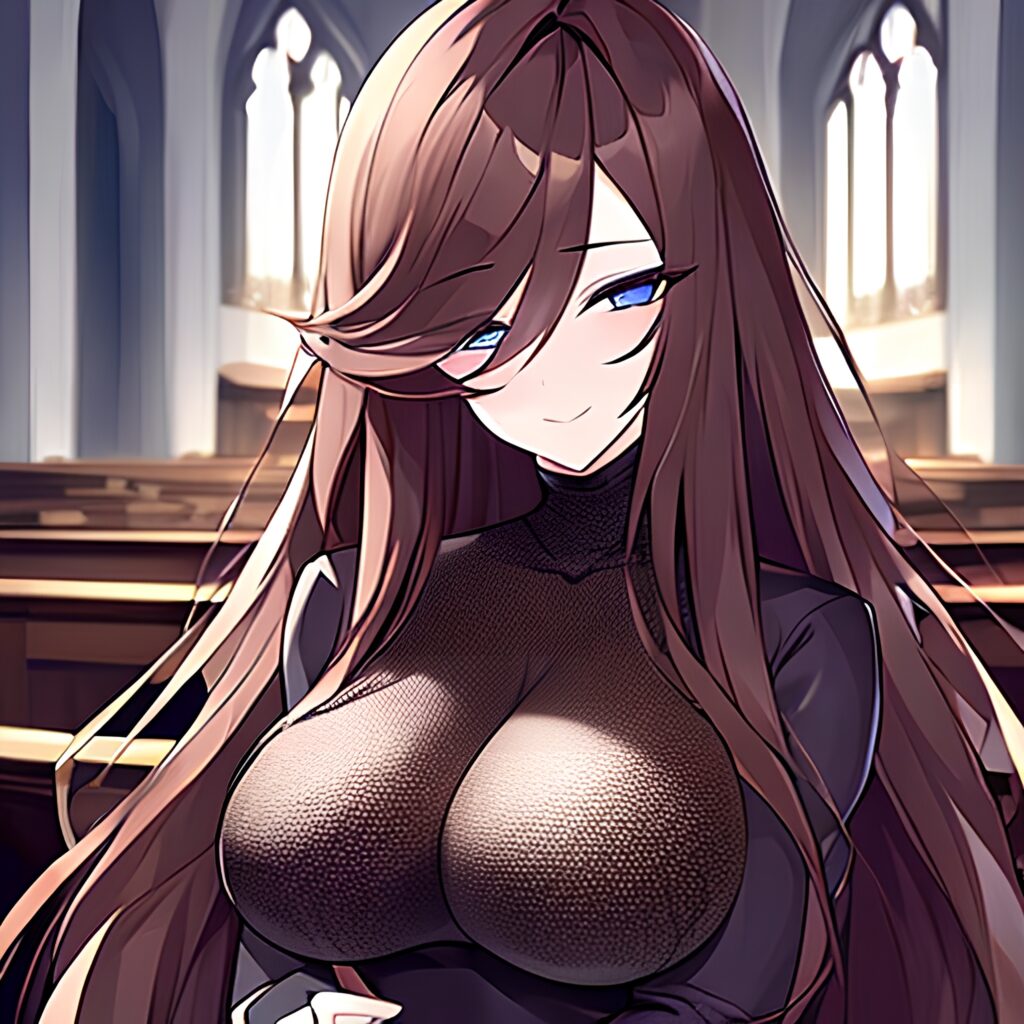 messy hair brunette fishnet woman long hair church 