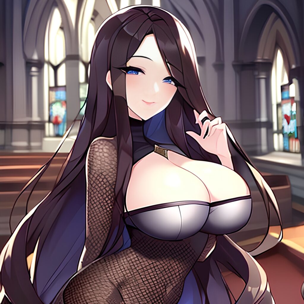 messy hair brunette fishnet woman long hair church 