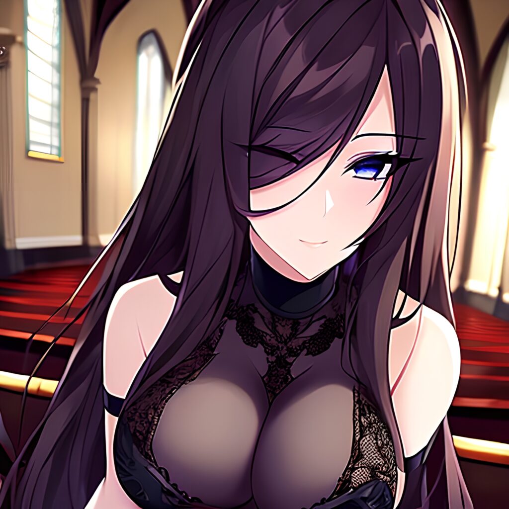 messy hair brunette long hair church fishnet woman 